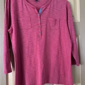 Chaps Pink 3/4 Sleeve Polo Collar Blouse